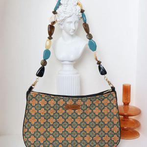 Double-Sided Floral Retro Underarm Bag with Beaded Strap, Vintage Chinese Style Hanfu Crossbody Bag, Unique Niche Design