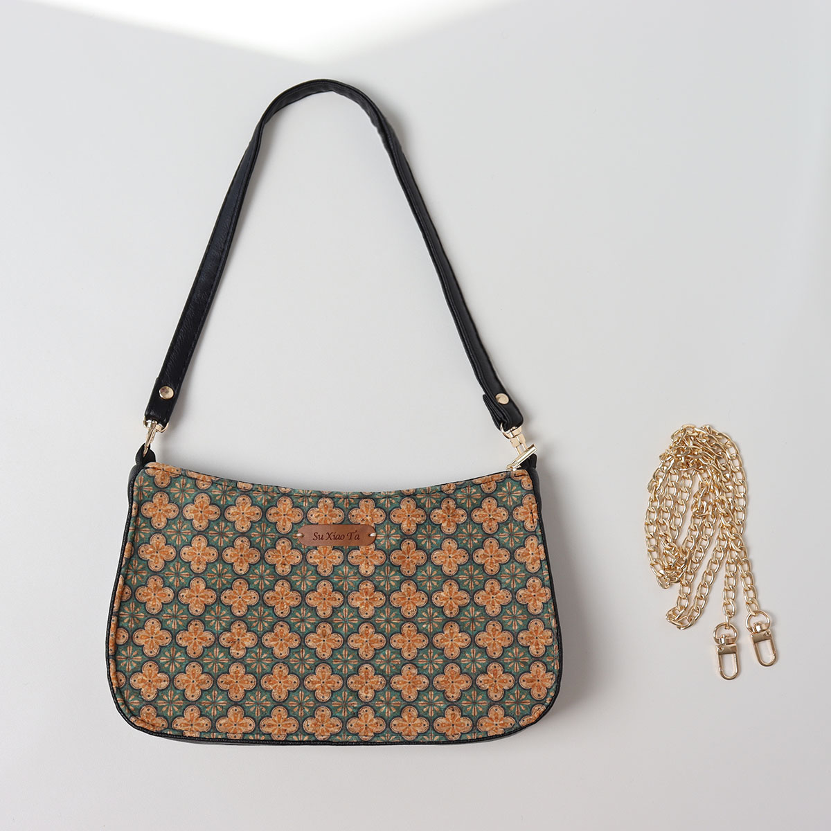 Double-Sided Floral Retro Underarm Bag with Beaded Strap, Vintage Chinese Style Hanfu Crossbody Bag, Unique Niche Design