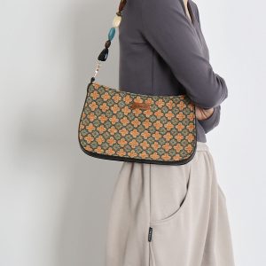 Double-Sided Floral Retro Underarm Bag with Beaded Strap, Vintage Chinese Style Hanfu Crossbody Bag, Unique Niche Design