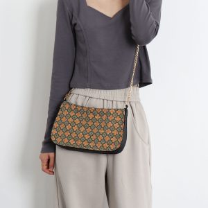 Double-Sided Floral Retro Underarm Bag with Beaded Strap, Vintage Chinese Style Hanfu Crossbody Bag, Unique Niche Design