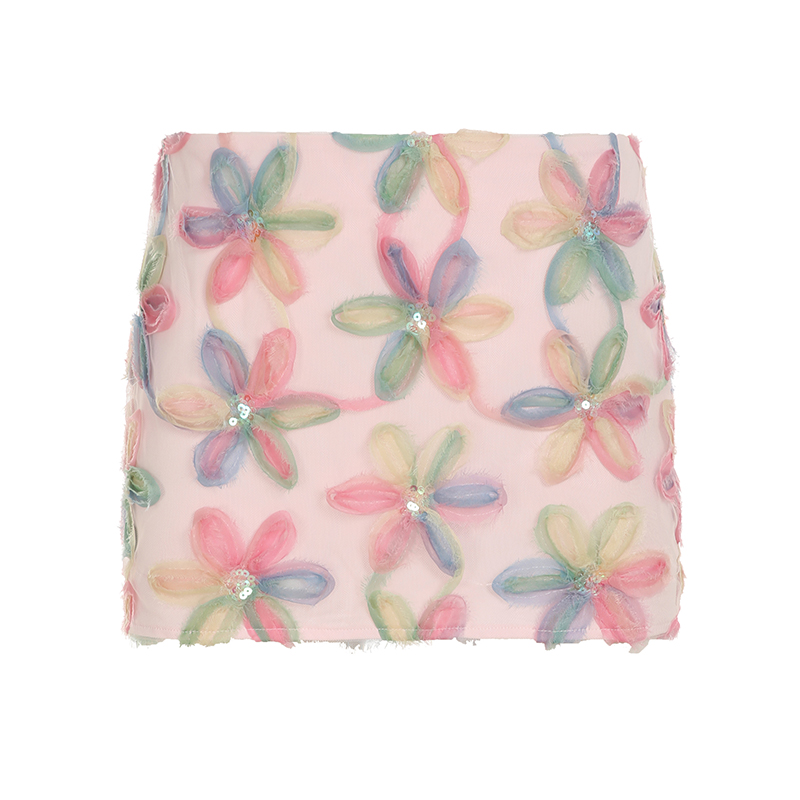 Dreamy Clouds Floral Bodycon Skirt - Ultra-Short, Low-Waist, Brushed Edge, Y2K Style Women's Half Skirt