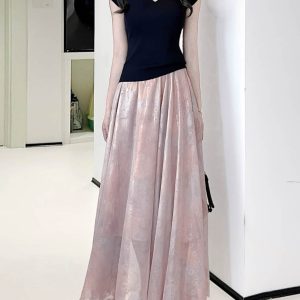 Dreamy High-Waisted Soft Smoke Chiffon Maxi Skirt - Light and Hazy Luster, Flowing Eight-Meter Swing Style for Spring and Summer