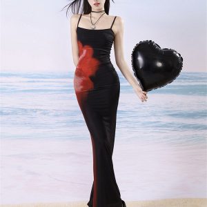 Ecological Gradient Floral Fishtail Dress - Reversible Design, 3D Flower Details, Perfect for Sunset Strolls, Y2K Style