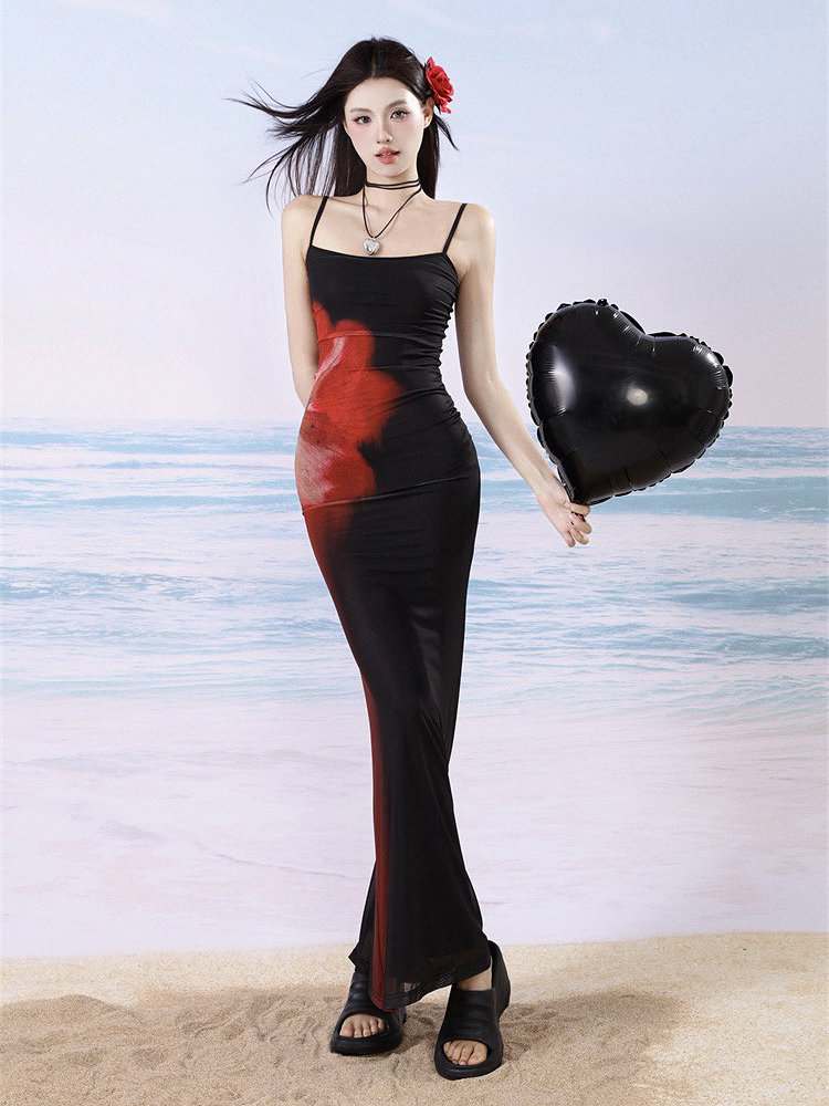 Ecological Gradient Floral Fishtail Dress - Reversible Design, 3D Flower Details, Perfect for Sunset Strolls, Y2K Style Ecological Gradient Floral Fishtail Dress - Reversible Design, 3D Flower Details, Perfect for Sunset Strolls, Y2K Style