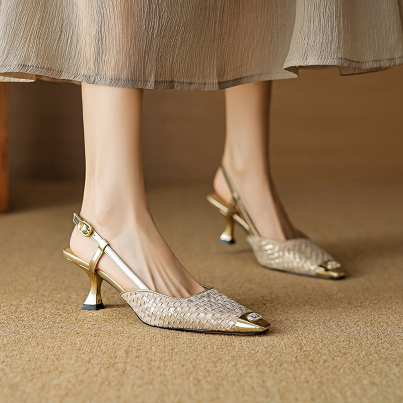 Elegant Backless High Heels for Women - Comfortable Small Square Toe Closed-Toe Sandals for 90s and Y2K Fashion