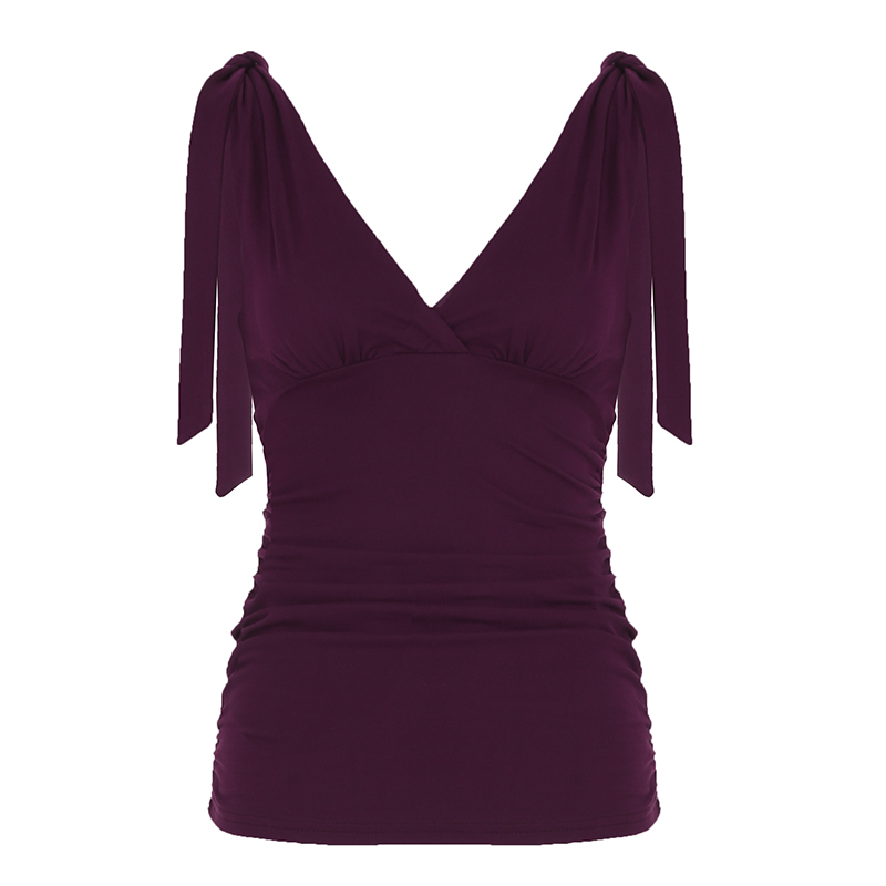 Elegant Charm Purple Low-Cut Pleated Vest for Women - Retro Waist-Defining Bust Tie French Style Top