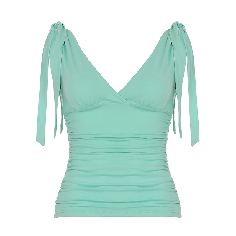 Elegant Charm Purple Low-Cut Pleated Vest for Women - Retro Waist-Defining Bust Tie French Style Top Elegant Charm Purple Low-Cut Pleated Vest for Women - Retro Waist-Defining Bust Tie French Style Top