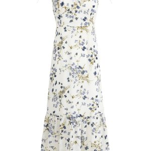 Elegant Floral Spaghetti Strap Long White Dress - French Style Summer Vacation 2025 Women's Fashion