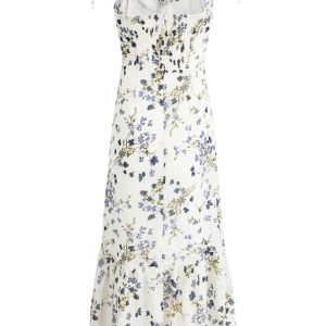 Elegant Floral Spaghetti Strap Long White Dress - French Style Summer Vacation 2025 Women's Fashion