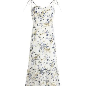 Elegant Floral Spaghetti Strap Long White Dress - French Style Summer Vacation 2025 Women's Fashion