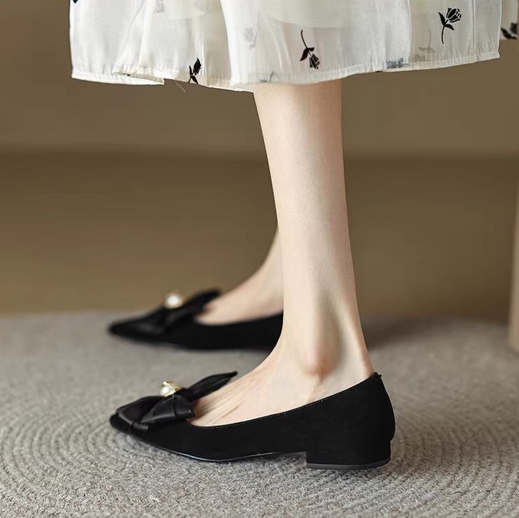 Elegant French-Style High Heels for Women - Pearl Bow, Pointed Toe, Shallow Mouth, Fairy Aesthetic, Chic Evening Footwear