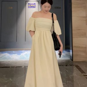 Elegant French-Style One-Shoulder Plus Size Dress for Summer - Flattering for Curvy Figures, Hides Belly, Cinches Waist