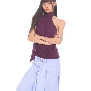 Elegant High-End Ribbon Neck Hanging Waist Vest Outerwear Top for Women - 2025 Early Autumn Style, Chic Fashion Essential