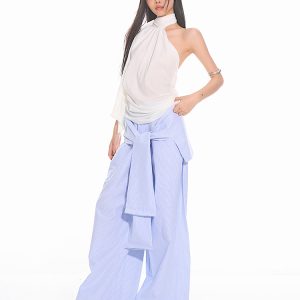 Elegant High-End Ribbon Neck Hanging Waist Vest Outerwear Top for Women - 2025 Early Autumn Style, Chic Fashion Essential