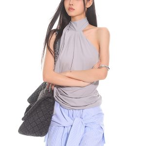 Elegant High-End Ribbon Neck Hanging Waist Vest Outerwear Top for Women - 2025 Early Autumn Style, Chic Fashion Essential