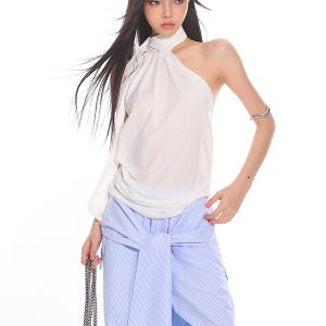 Elegant High-End Ribbon Neck Hanging Waist Vest Outerwear Top for Women - 2025 Early Autumn Style, Chic Fashion Essential