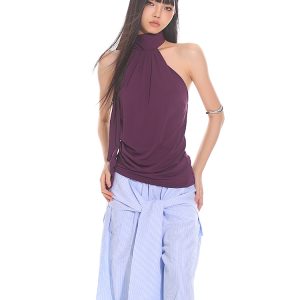 Elegant High-End Ribbon Neck Hanging Waist Vest Outerwear Top for Women - 2025 Early Autumn Style, Chic Fashion Essential