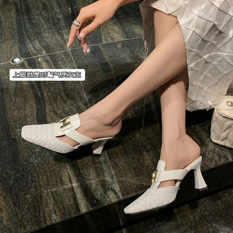 Elegant High-Heeled Open-Toe Sandals for Women - Woven Summer Fashion Half-Slippers, Versatile and Stylish Footwear