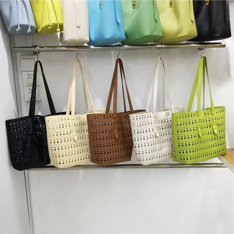 Elegant Hollow Carved Tote Bag - High-End Large Capacity Handbag with Detachable Pouch for Spring/Summer Fashion