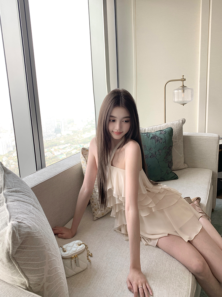 Elegant Jade Chiffon Dress - Summer Off-Shoulder Halter Cake Dress for a Chic Temperament - Perfect for 90s and Y2K Inspired Styles Elegant Jade Chiffon Dress - Summer Off-Shoulder Halter Cake Dress for a Chic Temperament - Perfect for 90s and Y2K Inspired Styles