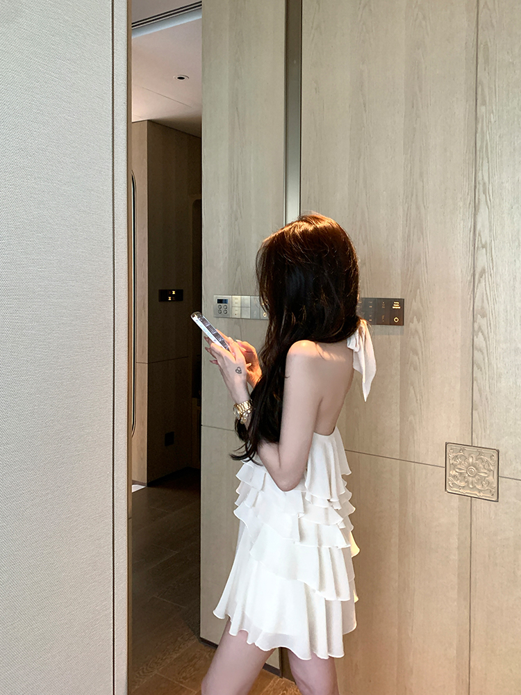 Elegant Jade Chiffon Dress - Summer Off-Shoulder Halter Cake Dress for a Chic Temperament - Perfect for 90s and Y2K Inspired Styles Elegant Jade Chiffon Dress - Summer Off-Shoulder Halter Cake Dress for a Chic Temperament - Perfect for 90s and Y2K Inspired Styles