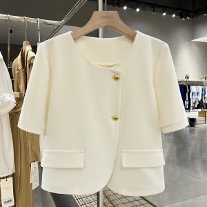 Elegant Light Beige Women's Suit Jacket - Unique Short Design for Summer 2025 - Chic Niche Fashion