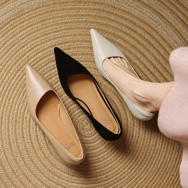 Elegant Minimalist Genuine Leather Pointed Toe Kitten Heel Shoes for Women - Office Professional Commuter Style
