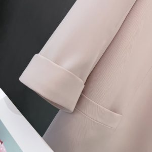 Elegant Nude Pink Blazer Jacket for Women - Thin Summer Style with Three-Quarter Sleeves, Trendy Fashion 2025
