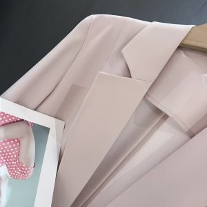 Elegant Nude Pink Blazer Jacket for Women - Thin Summer Style with Three-Quarter Sleeves, Trendy Fashion 2025