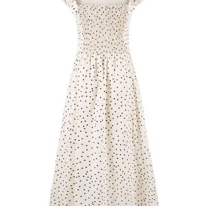 Elegant Off-White Polka Dot Dress for Women - French Style Long Dress, Summer 2025 Fashion, Chic and Sophisticated Look