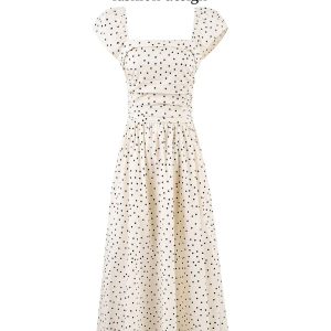 Elegant Off-White Polka Dot Dress for Women - French Style Long Dress, Summer 2025 Fashion, Chic and Sophisticated Look