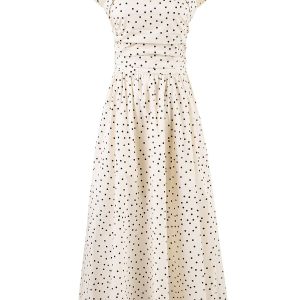 Elegant Off-White Polka Dot Dress for Women - French Style Long Dress, Summer 2025 Fashion, Chic and Sophisticated Look