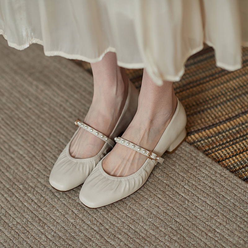 Elegant Pearl Mary Jane Shoes for Women - Retro Artistic Genuine Leather Grandma Style Footwear