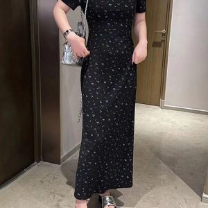 Elegant Plus Size Floral Maxi Dress - French Style, Waist-Cinching Design, Flattering Short Sleeves for Summer Curvy Fashion