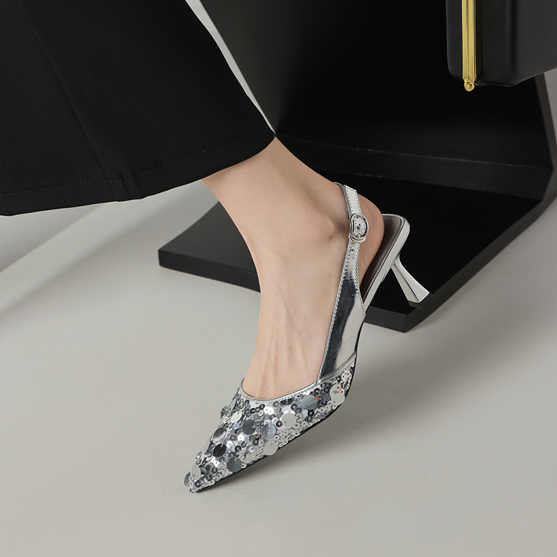 Elegant Pointed-Toe Heeled Sandals for Women with Sequins and Open Back - Italian Style Evening Footwear Elegant Pointed-Toe Heeled Sandals for Women with Sequins and Open Back - Italian Style Evening Footwear