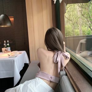 Elegant Purple Backless Halter Top Sleeveless Vest for Women - Summer Imitation Acetate Tank - Chic Y2K Style