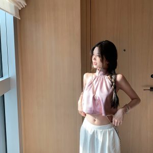 Elegant Purple Backless Halter Top Sleeveless Vest for Women - Summer Imitation Acetate Tank - Chic Y2K Style