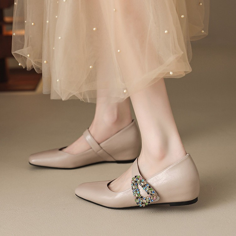 Elegant Rhinestone One-Strap Mary Jane Shoes for Women | Italian Flat Shallow Mouth Versatile Footwear