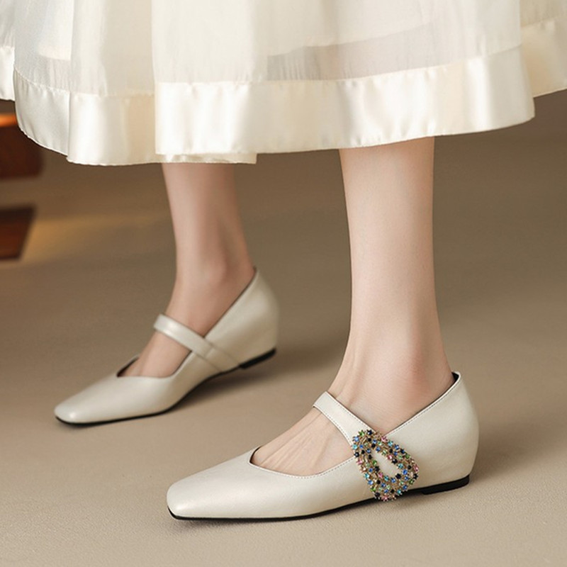 Elegant Rhinestone One-Strap Mary Jane Shoes for Women | Italian Flat Shallow Mouth Versatile Footwear