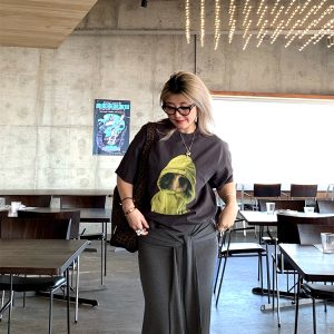 Elegant Round Neck Short Sleeve Dog Print T-Shirt for Women - Versatile Spring/Summer Fashion Top, Perfect for Casual 90s Y2K Style