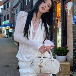 Elegant Sexy Crossed Drape Neck Lace Spliced Top for Women - Early Autumn Fashion