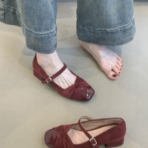 Elegant Sheepskin Square Toe Mary Jane Shoes for Women - French Style High-Heeled Chunky Heel Flats in Gentle Fairy Aesthetic