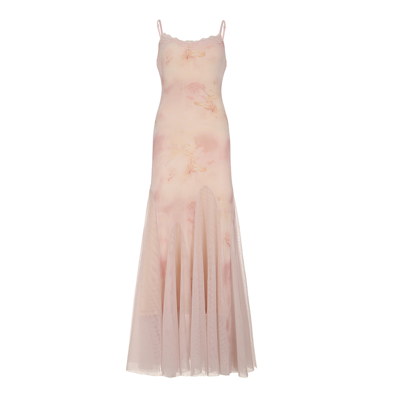 Elegant Strapless Mermaid Tulle Slip Dress for Women - Flawless Beauty Pink Floral Design, Slim Fit, Perfect for Formal Events