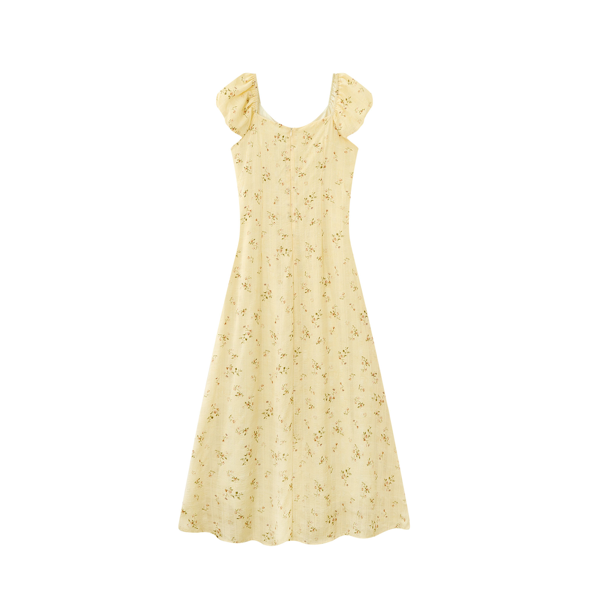 Elegant V-neck Floral Tea Break Dress - Slimming Waist-Defined Design, French Romantic Style, Yellow, Perfect for 90s & Y2K Fashion