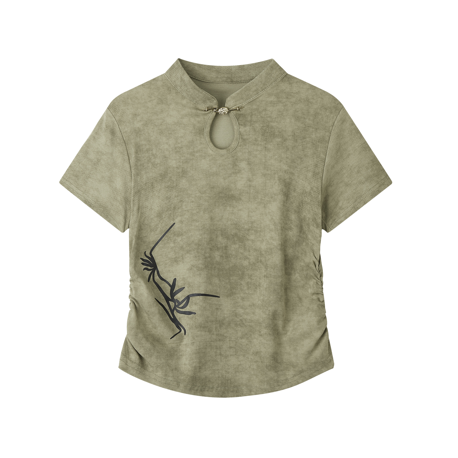 Elegant Women's Fitted Tie-Dye Embroidered Short-Sleeve T-Shirt - Pure Cotton Chinese Style Top for a Chic Look