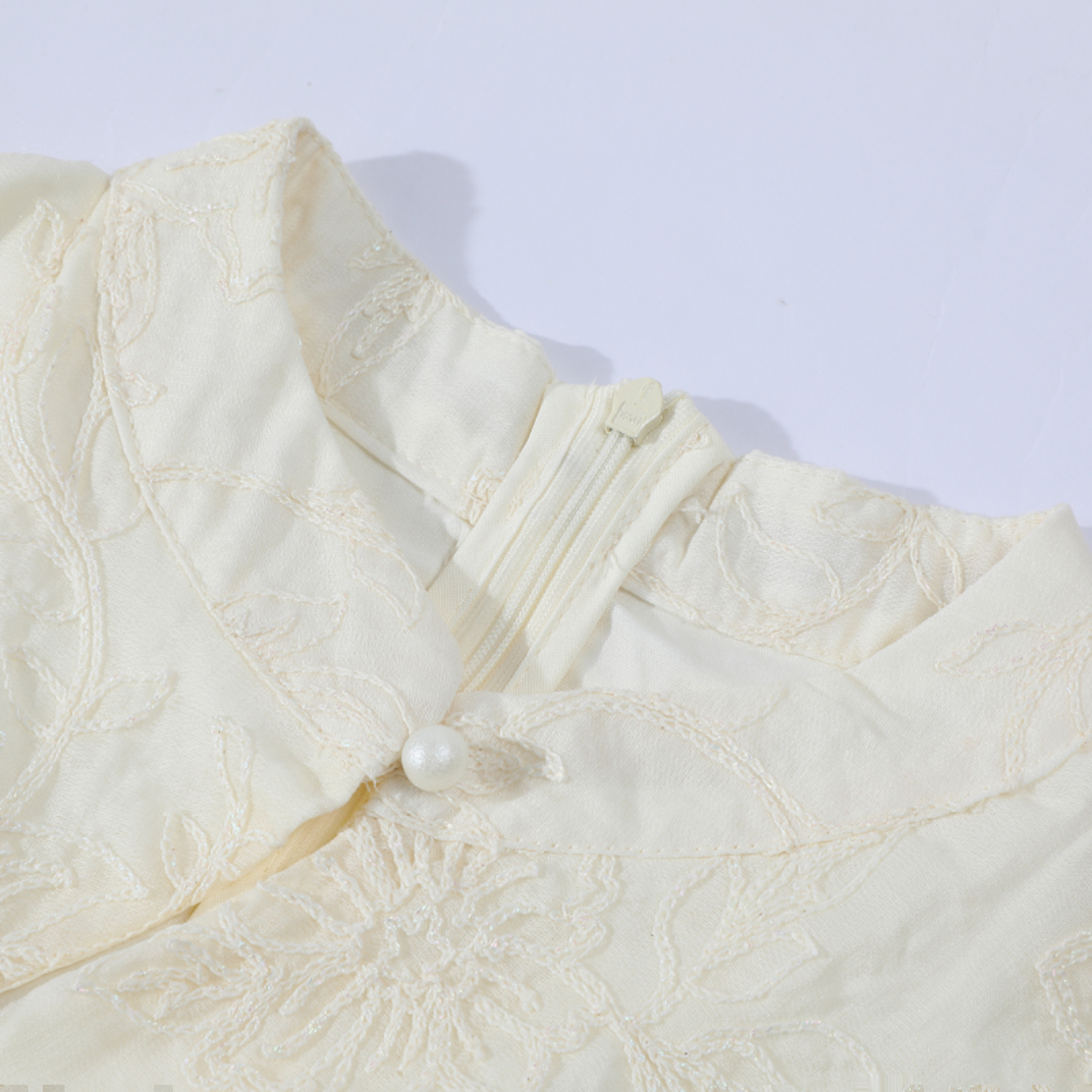 Elegant Women's Irregular Qipao Dress with Heavy Embroidery, National Style, Faux Two-Piece Design for a Sophisticated Look