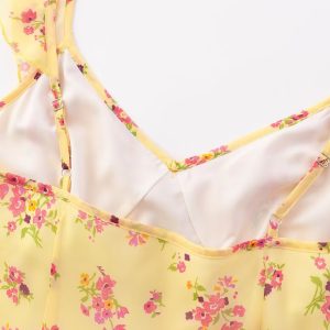 Elegant Yellow Floral Slip Dress for Women - 2025 Summer Style, Long Design for Chic 90s Vintage Vibes