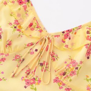 Elegant Yellow Floral Slip Dress for Women - 2025 Summer Style, Long Design for Chic 90s Vintage Vibes