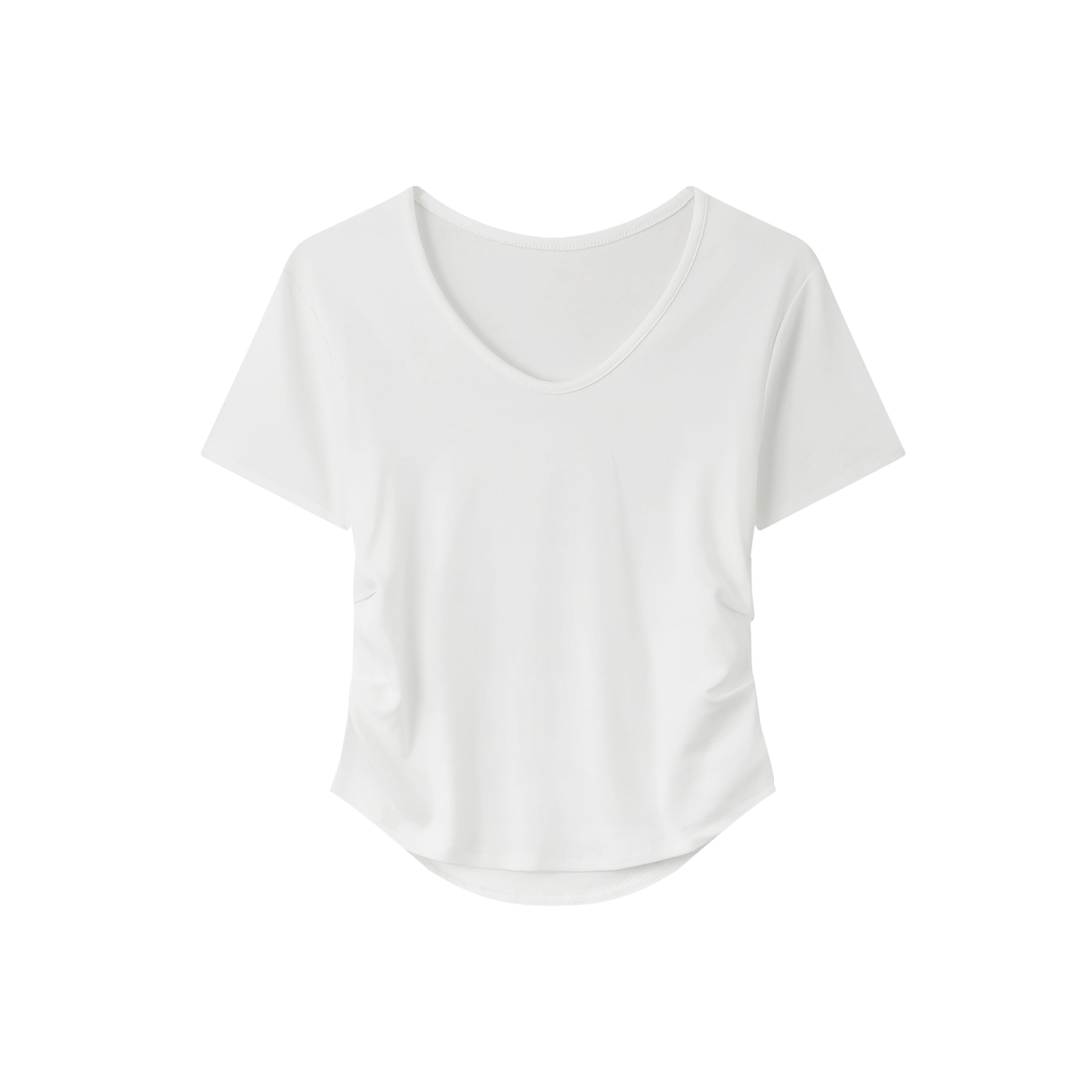 Elegant Yellow V-Neck Short Sleeve T-Shirt for Women with Waist Design and Pleats, Perfect for Casual 90s Inspired Looks