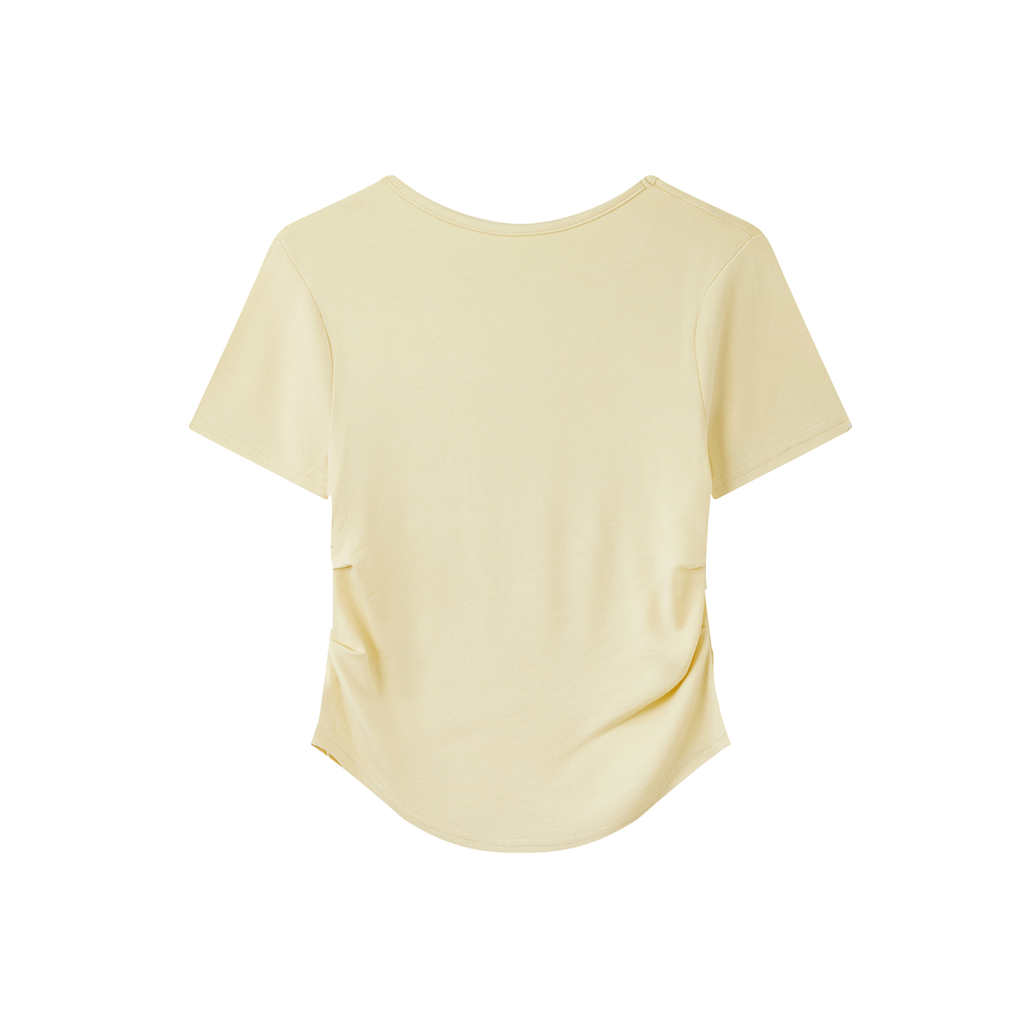 Elegant Yellow V-Neck Short Sleeve T-Shirt for Women with Waist Design and Pleats, Perfect for Casual 90s Inspired Looks